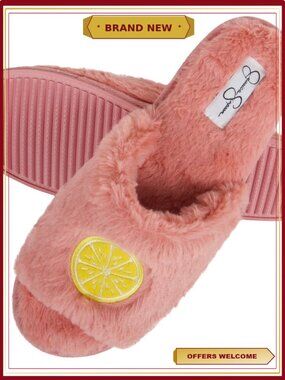 Plush Faux Fur Fuzzy Slide On Open Toe Slippers with Memory Foam